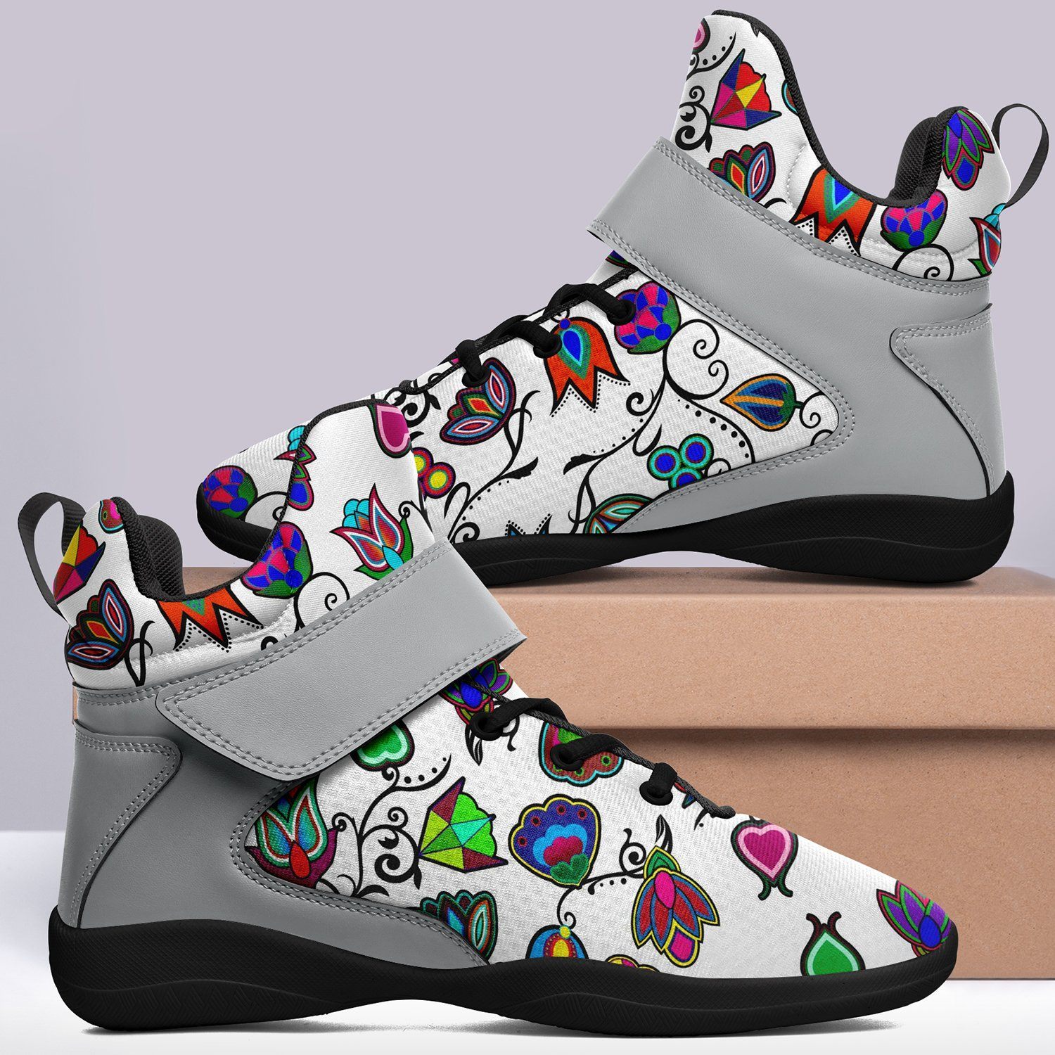 Indigenous Paisley White Ipottaa Basketball / Sport High Top Shoes - Black Sole 49 Dzine 