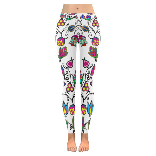 Indigenous Paisley - White Low Rise Leggings (Invisible Stitch) (Model L05) Low Rise Leggings (Invisible Stitch) (L05) e-joyer 