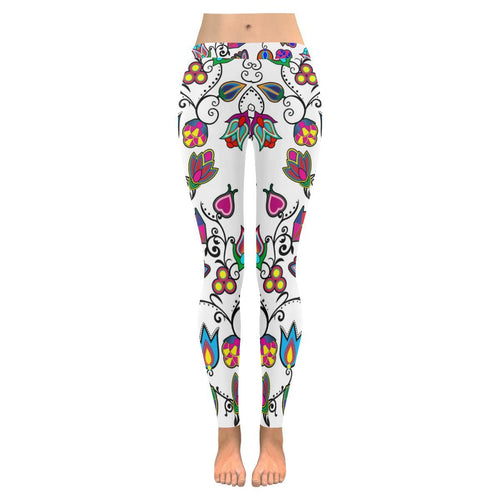 Indigenous Paisley - White Low Rise Leggings (Invisible Stitch) (Model L05) Low Rise Leggings (Invisible Stitch) (L05) e-joyer 