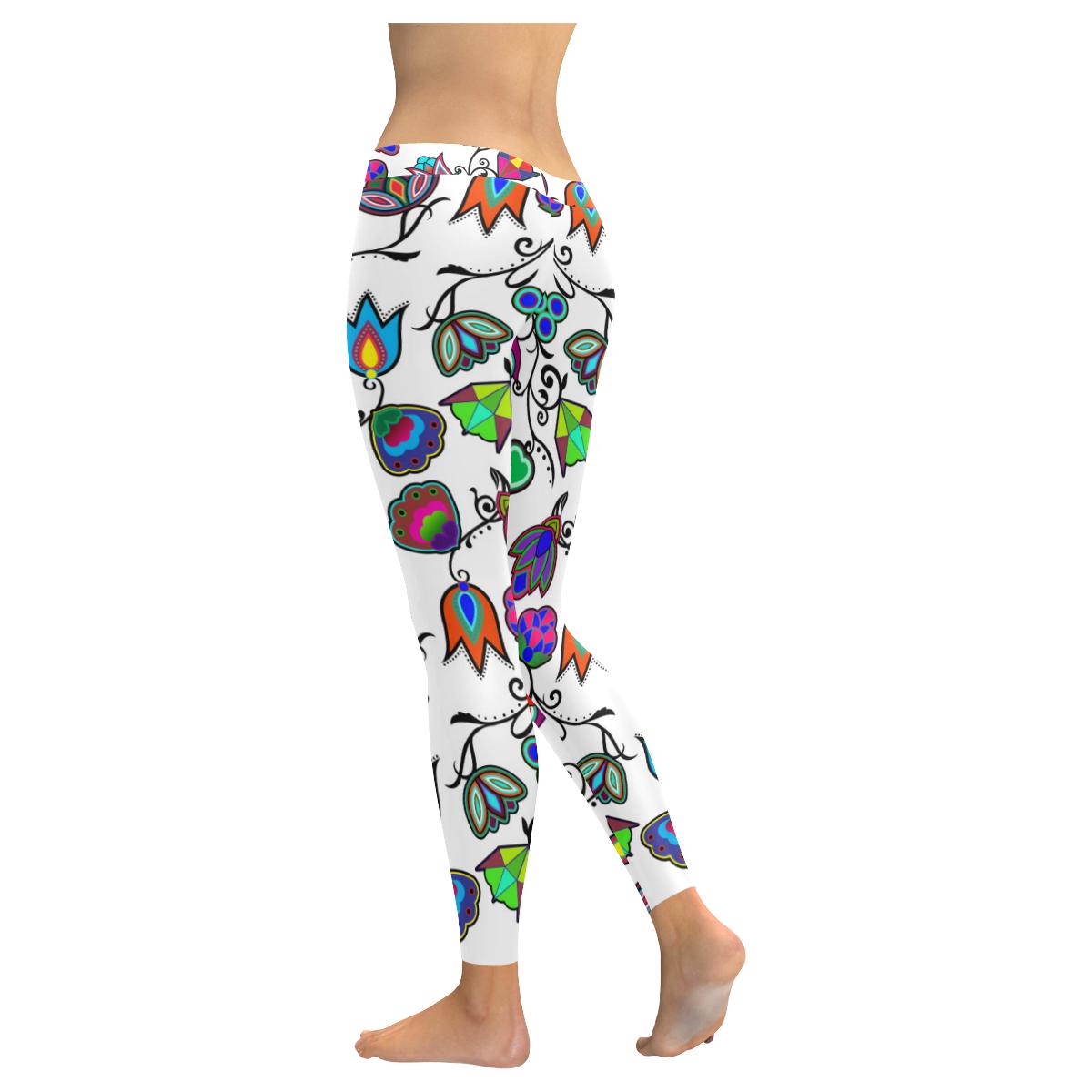 Indigenous Paisley - White Low Rise Leggings (Invisible Stitch) (Model L05) Low Rise Leggings (Invisible Stitch) (L05) e-joyer 