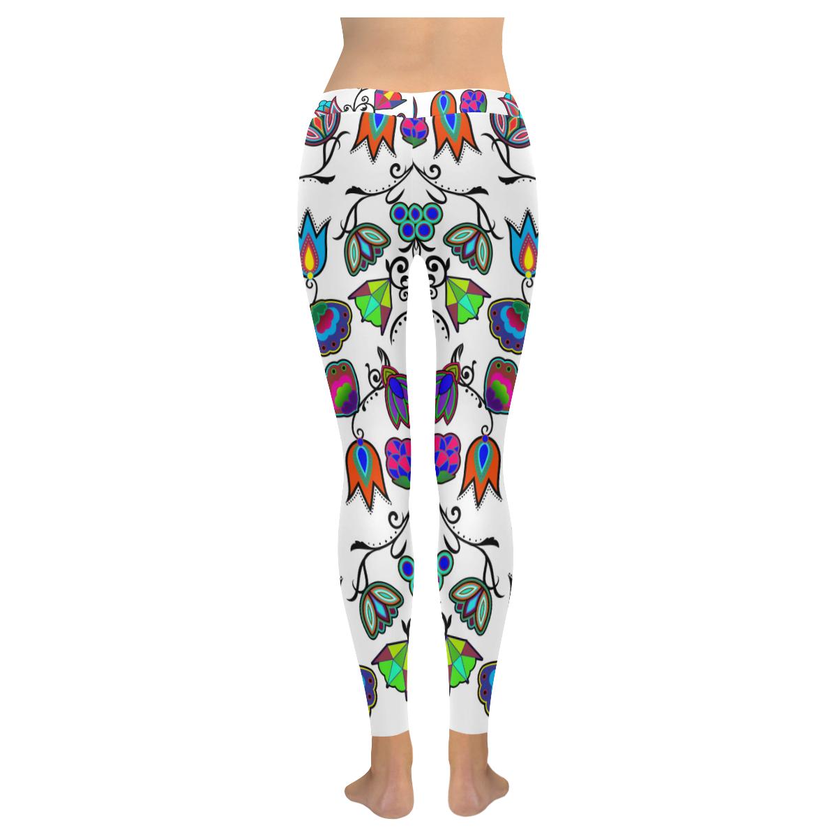 Indigenous Paisley - White Low Rise Leggings (Invisible Stitch) (Model L05) Low Rise Leggings (Invisible Stitch) (L05) e-joyer 