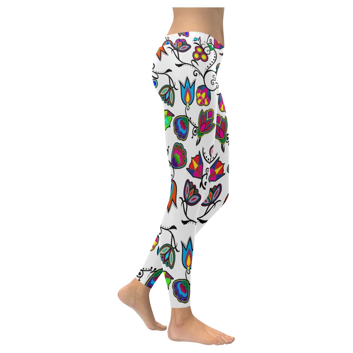 Indigenous Paisley - White Low Rise Leggings (Invisible Stitch) (Model L05) Low Rise Leggings (Invisible Stitch) (L05) e-joyer 