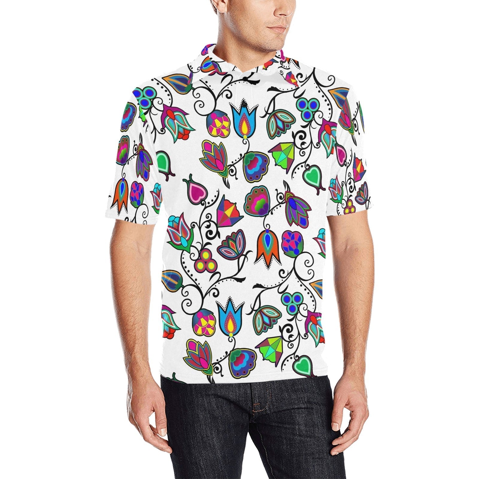 Indigenous Paisley White Men's All Over Print Polo Shirt (Model T55) Men's Polo Shirt (Model T55) e-joyer 