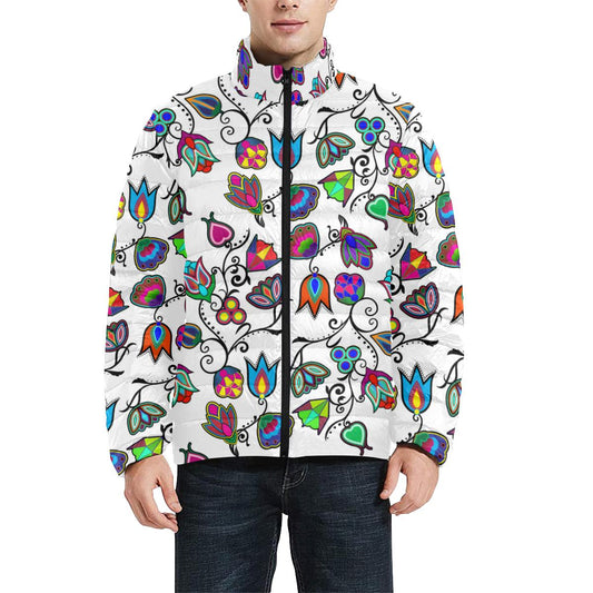 Indigenous Paisley - White Men's Stand Collar Padded Jacket (Model H41) Men's Stand Collar Padded Jacket (H41) e-joyer 