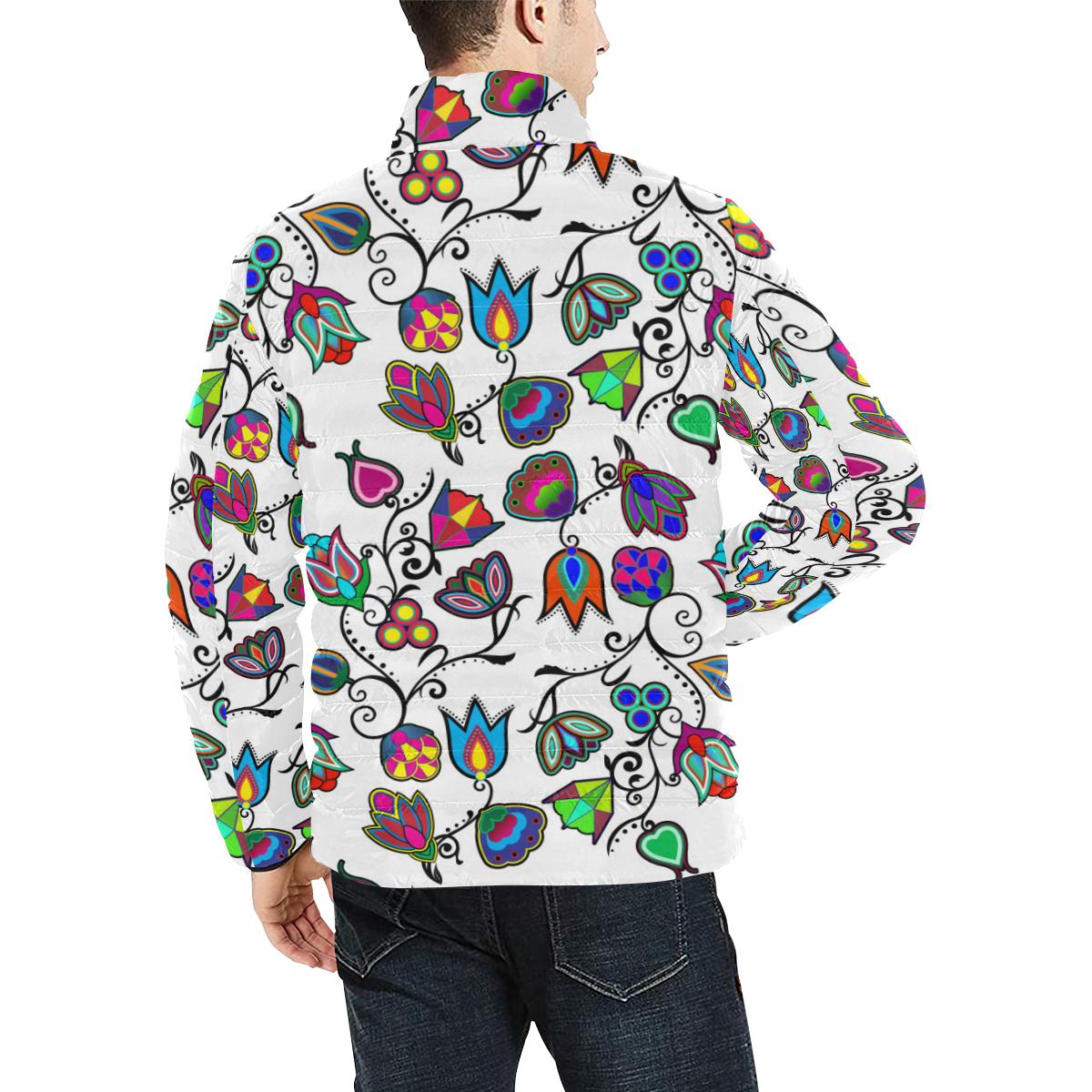 Indigenous Paisley - White Men's Stand Collar Padded Jacket (Model H41) Men's Stand Collar Padded Jacket (H41) e-joyer 