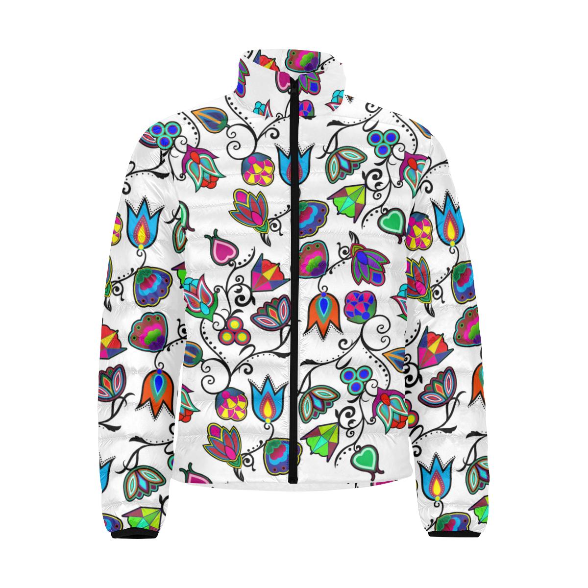 Indigenous Paisley - White Men's Stand Collar Padded Jacket (Model H41) Men's Stand Collar Padded Jacket (H41) e-joyer 