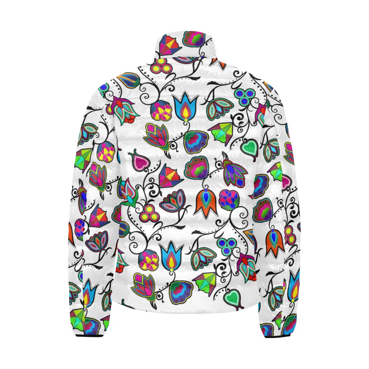 Indigenous Paisley - White Men's Stand Collar Padded Jacket (Model H41) Men's Stand Collar Padded Jacket (H41) e-joyer 