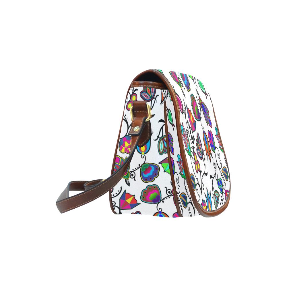 Indigenous Paisley - White Saddle Bag/Large (Model 1649) Saddle Bag/Large e-joyer 