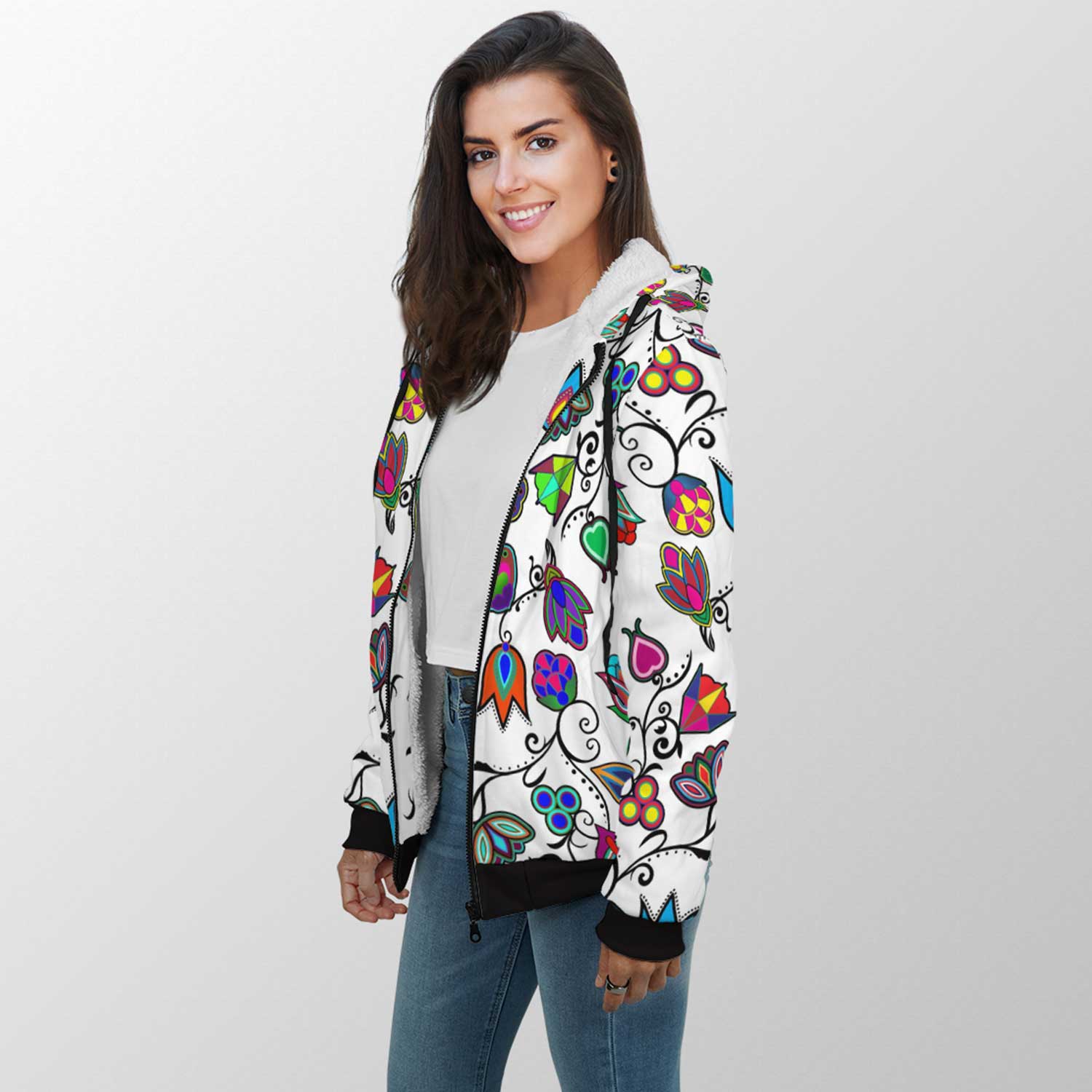 Indigenous Paisley White Sherpa Hoodie 49 Dzine 