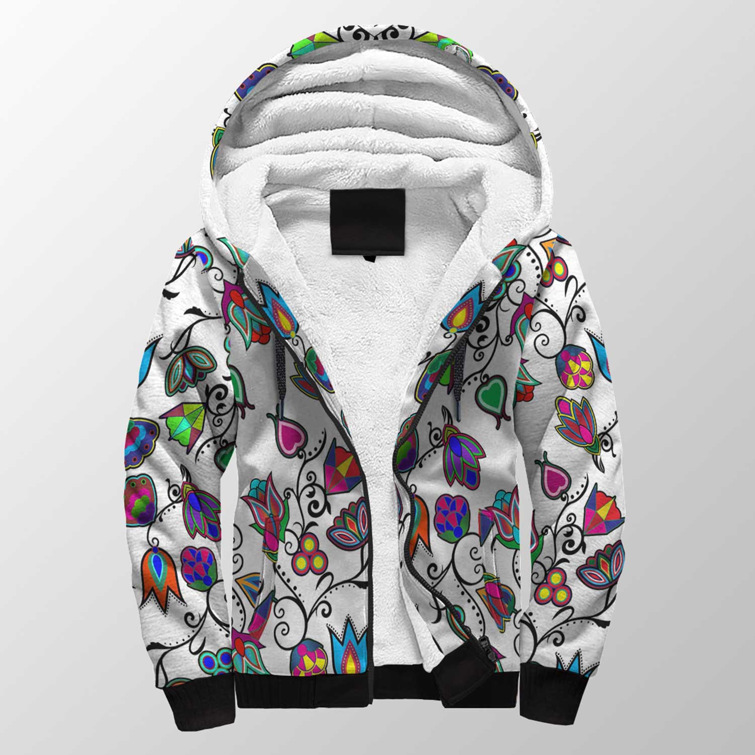 Indigenous Paisley White Sherpa Hoodie 49 Dzine 