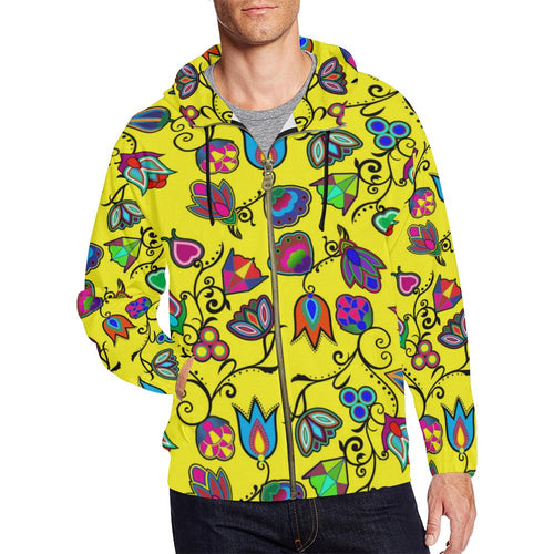 Indigenous Paisley - Yellow All Over Print Full Zip Hoodie for Men (Model H14) All Over Print Full Zip Hoodie for Men (H14) e-joyer 