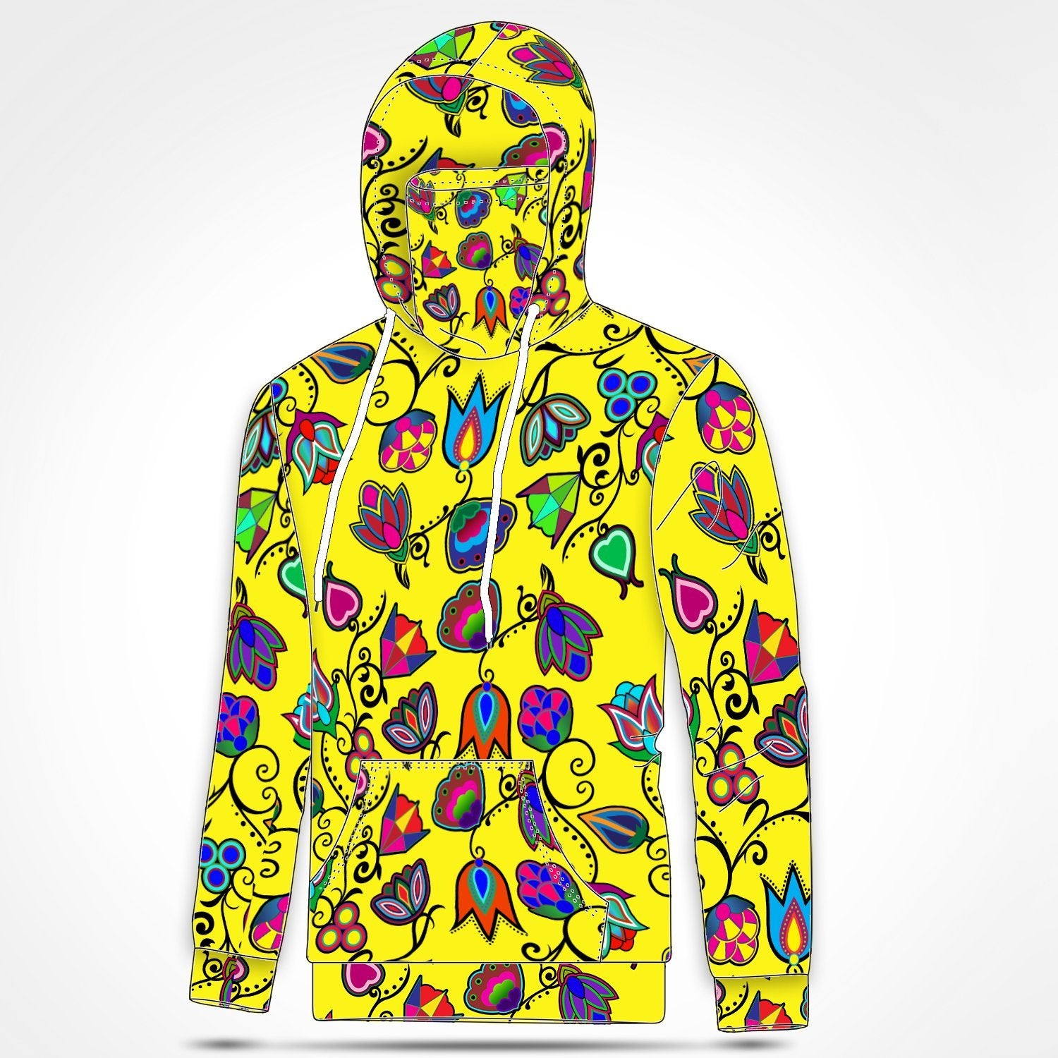 Indigenous Paisley Yellow Hoodie with Face Cover 49 Dzine 