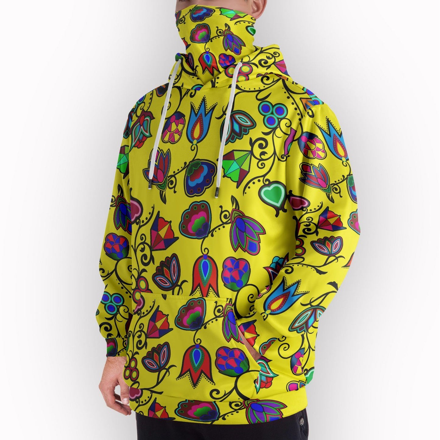 Indigenous Paisley Yellow Hoodie with Face Cover 49 Dzine 