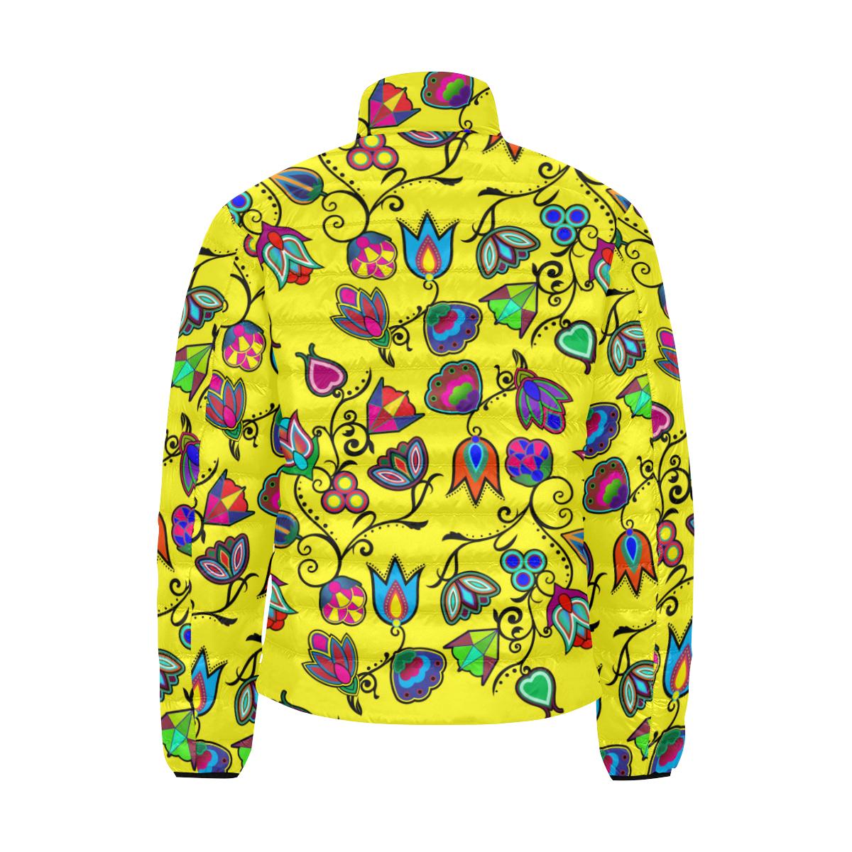 Indigenous Paisley - Yellow Men's Stand Collar Padded Jacket (Model H41) Men's Stand Collar Padded Jacket (H41) e-joyer 