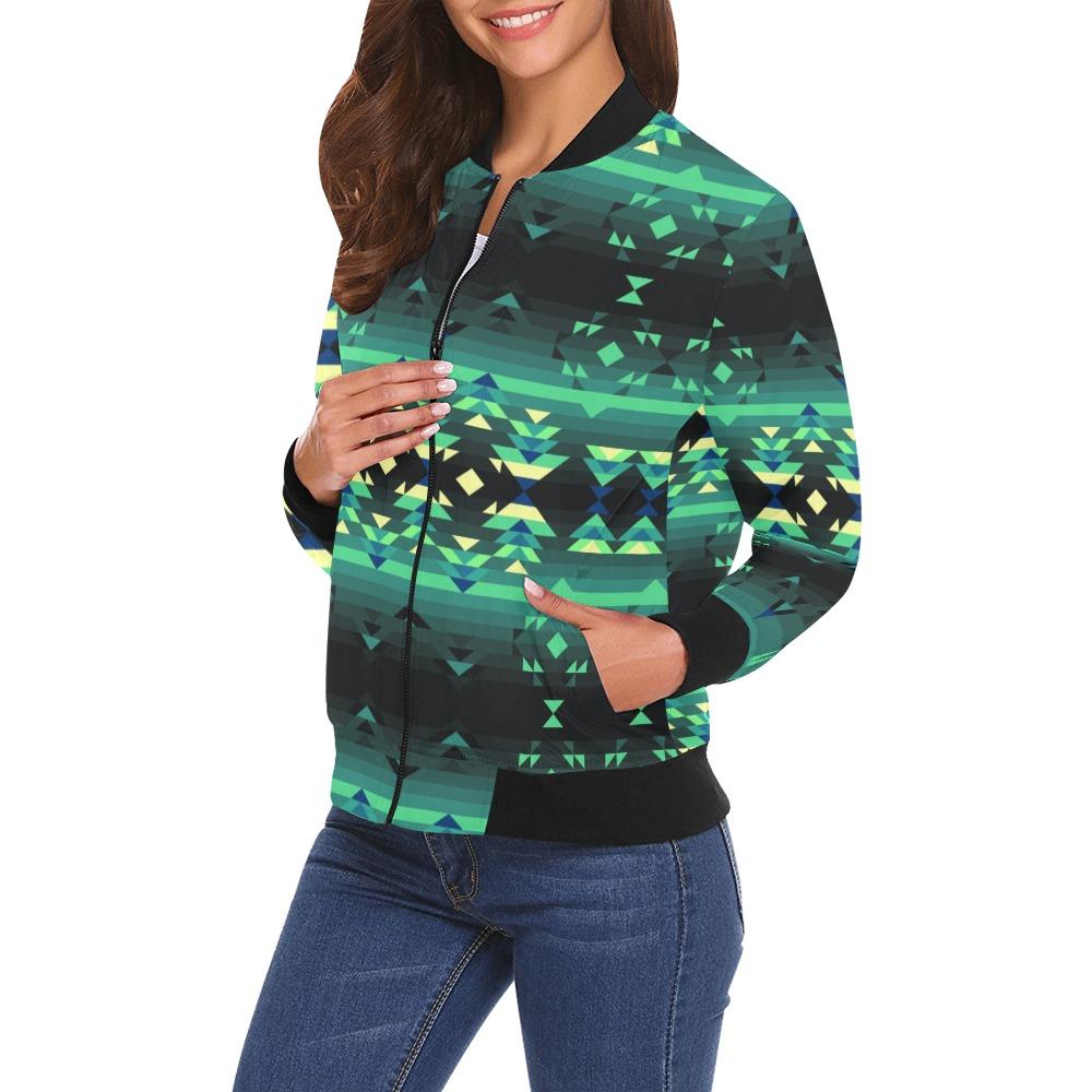 Inspire Green All Over Print Bomber Jacket for Women (Model H19) Jacket e-joyer 