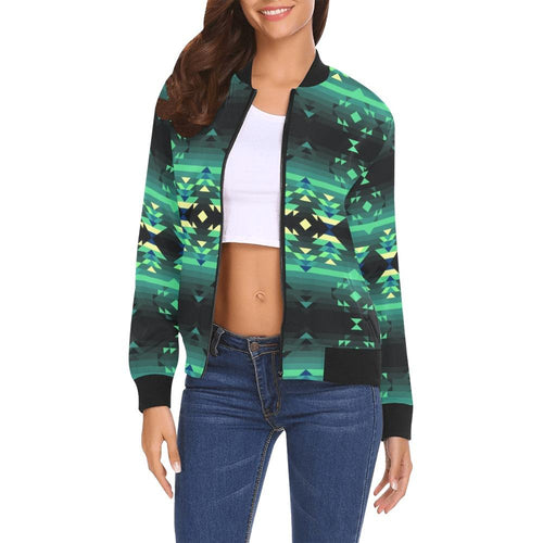 Inspire Green All Over Print Bomber Jacket for Women (Model H19) Jacket e-joyer 