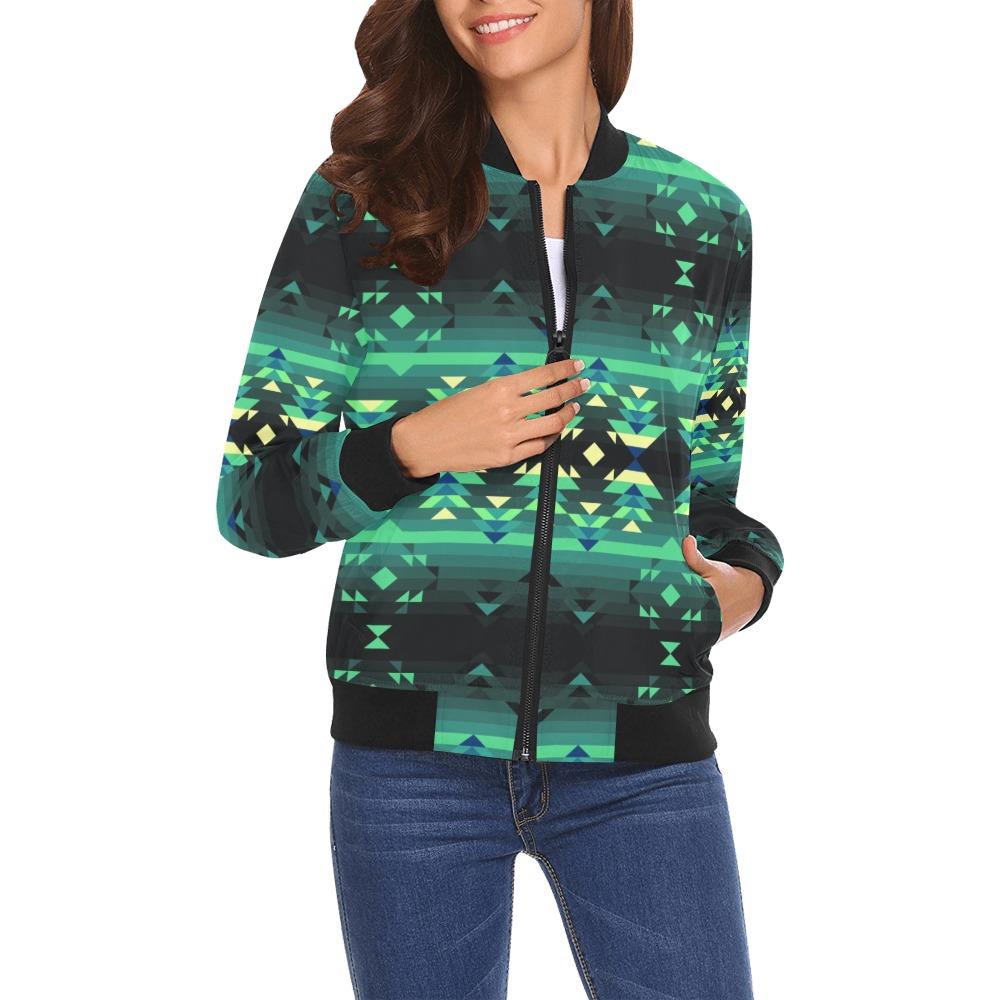 Inspire Green All Over Print Bomber Jacket for Women (Model H19) Jacket e-joyer 