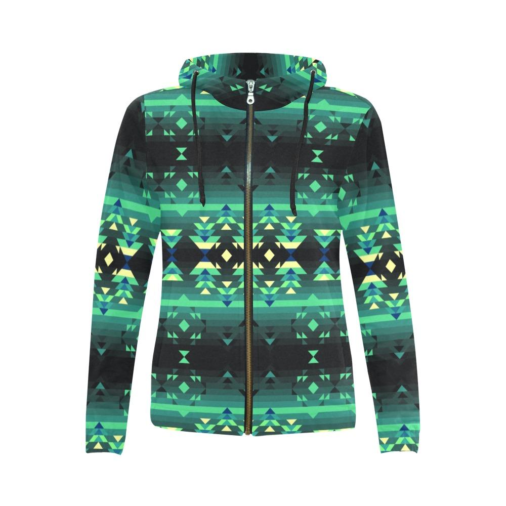 Inspire Green All Over Print Full Zip Hoodie for Women (Model H14) hoodie e-joyer 