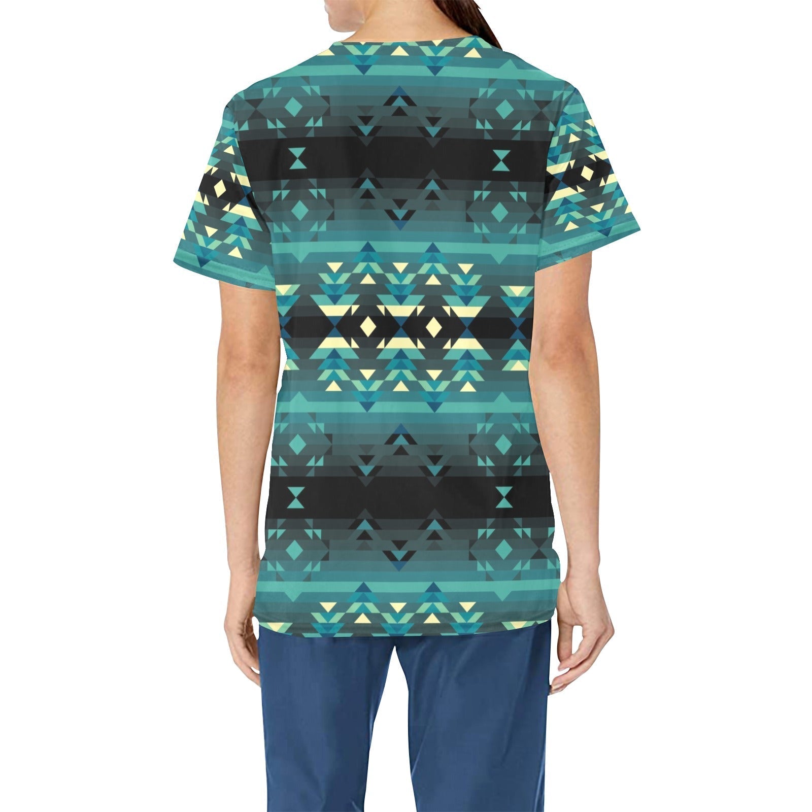 Inspire Green All Over Print Scrub Top Scrub Top e-joyer 