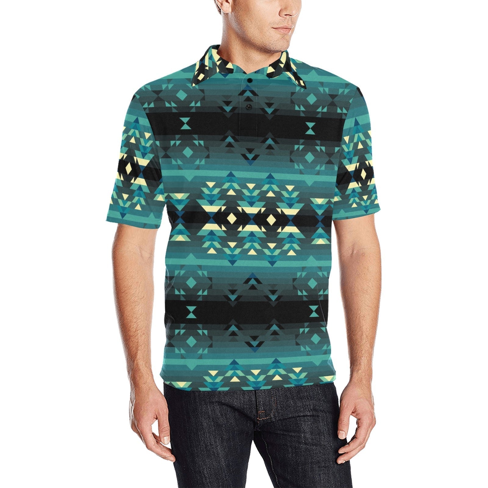 Inspire Green Men's All Over Print Polo Shirt (Model T55) Men's Polo Shirt (Model T55) e-joyer 