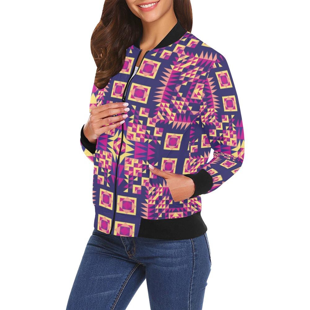 Kaleidoscope Bleu All Over Print Bomber Jacket for Women (Model H19) Jacket e-joyer 