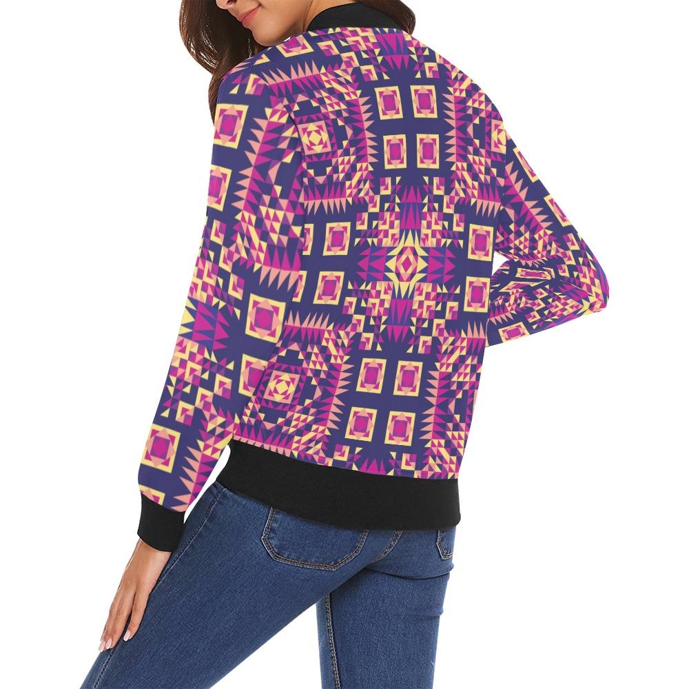 Kaleidoscope Bleu All Over Print Bomber Jacket for Women (Model H19) Jacket e-joyer 