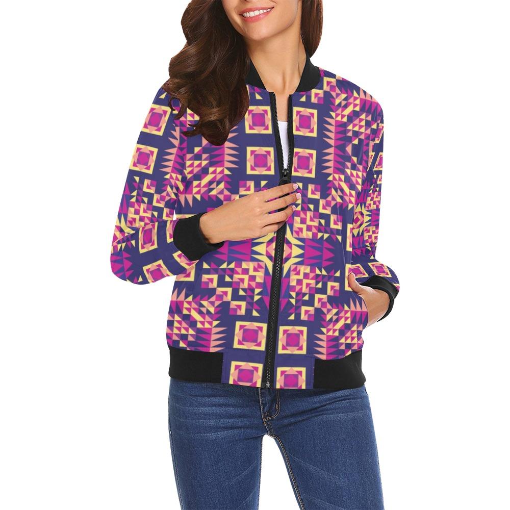 Kaleidoscope Bleu All Over Print Bomber Jacket for Women (Model H19) Jacket e-joyer 