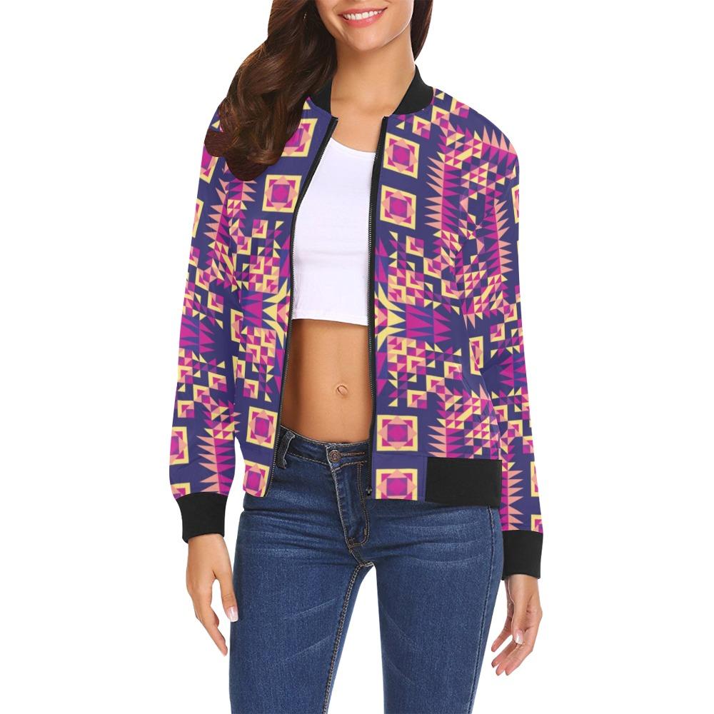 Kaleidoscope Bleu All Over Print Bomber Jacket for Women (Model H19) Jacket e-joyer 