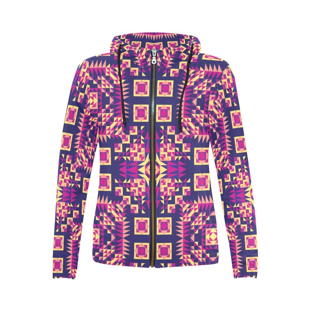 Kaleidoscope Bleu All Over Print Full Zip Hoodie for Women (Model H14) All Over Print Full Zip Hoodie for Women (H14) e-joyer 