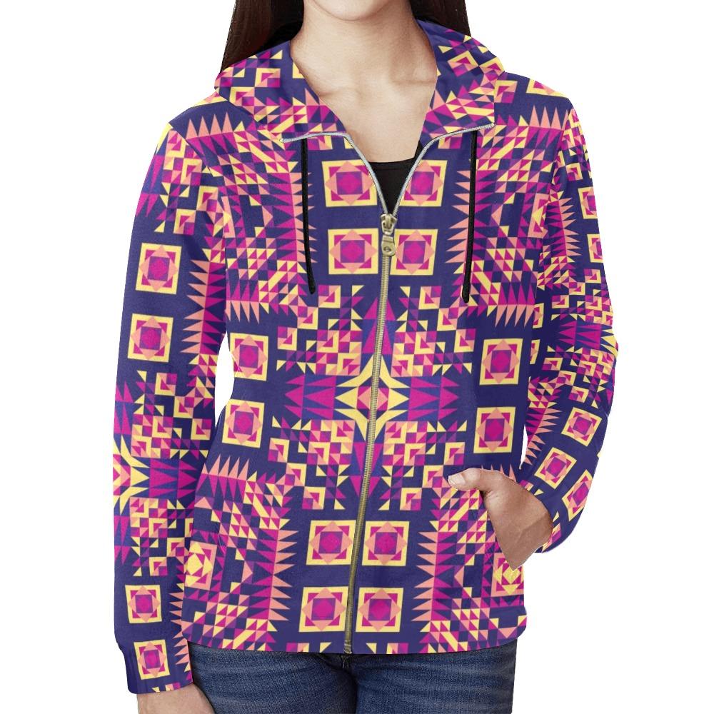 Kaleidoscope Bleu All Over Print Full Zip Hoodie for Women (Model H14) All Over Print Full Zip Hoodie for Women (H14) e-joyer 