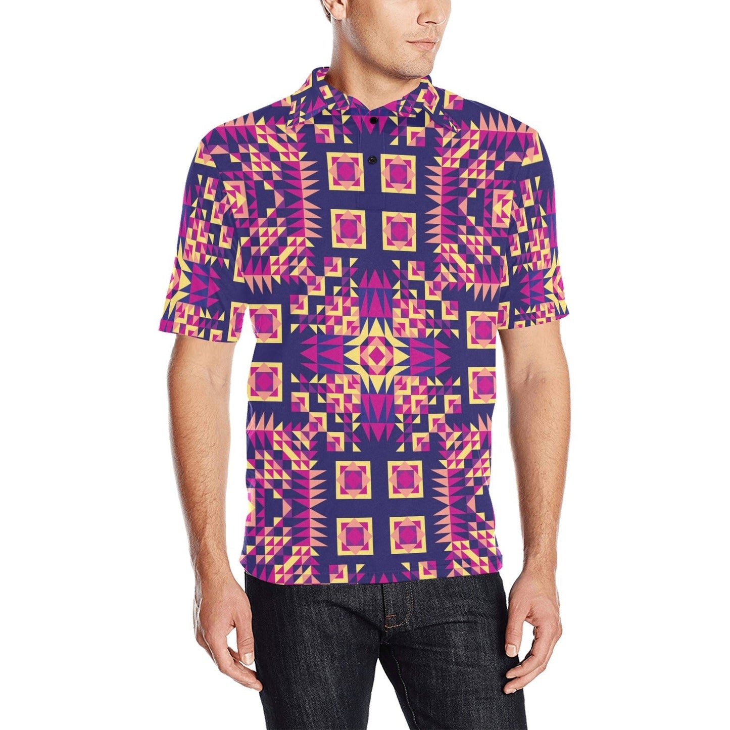 Kaleidoscope Bleu Men's All Over Print Polo Shirt (Model T55) Men's Polo Shirt (Model T55) e-joyer 