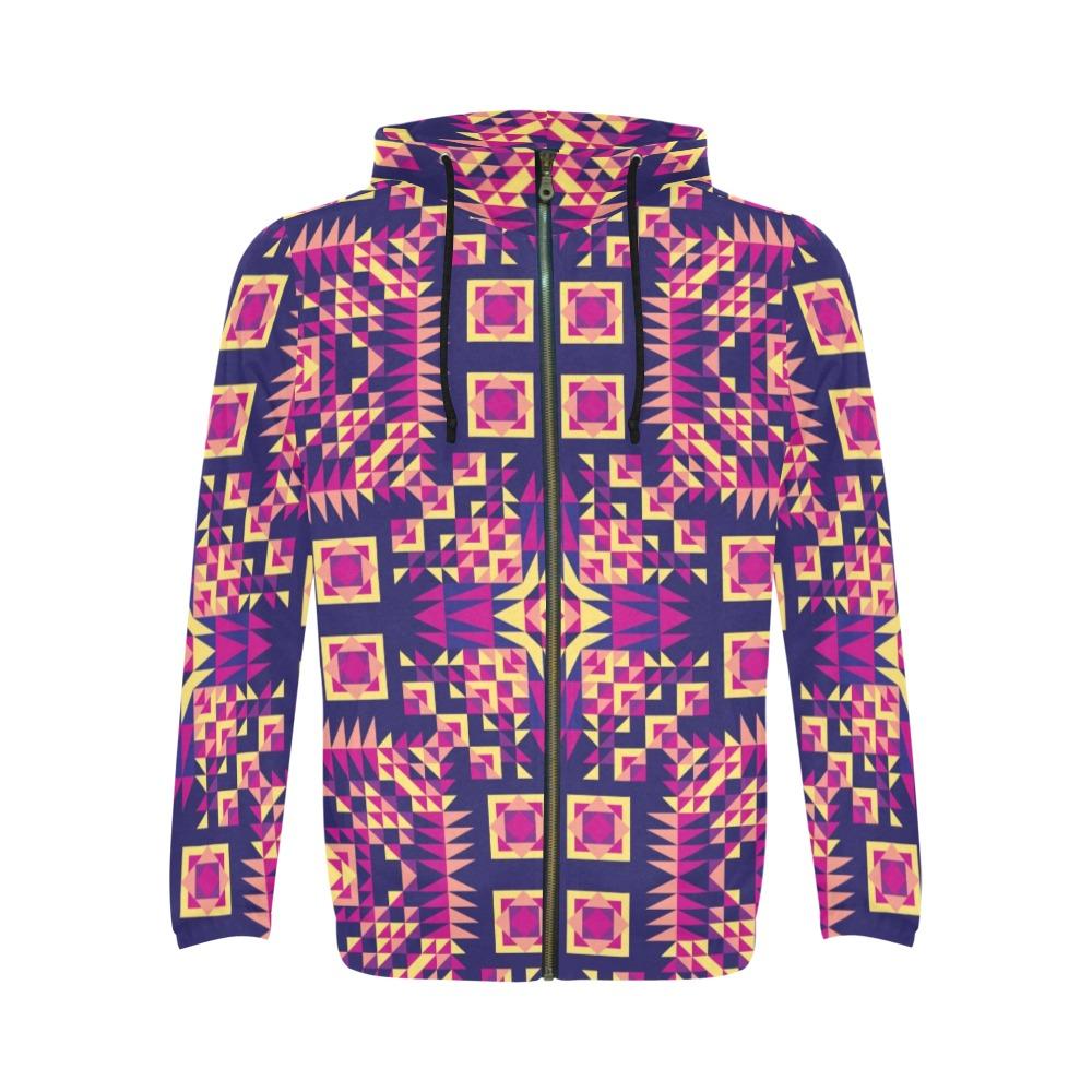 Kaleidoscope Bleu Zip Hoodie by 49 Dzine
