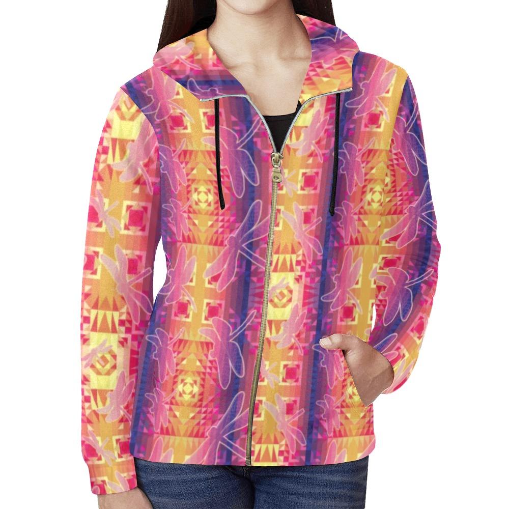 Kaleidoscope Dragonfly All Over Print Full Zip Hoodie for Women (Model H14) All Over Print Full Zip Hoodie for Women (H14) e-joyer 