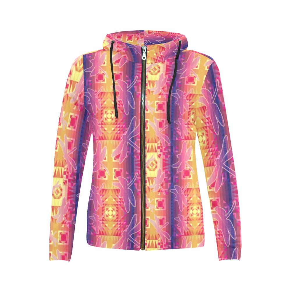 Kaleidoscope Dragonfly All Over Print Full Zip Hoodie for Women (Model H14) All Over Print Full Zip Hoodie for Women (H14) e-joyer 