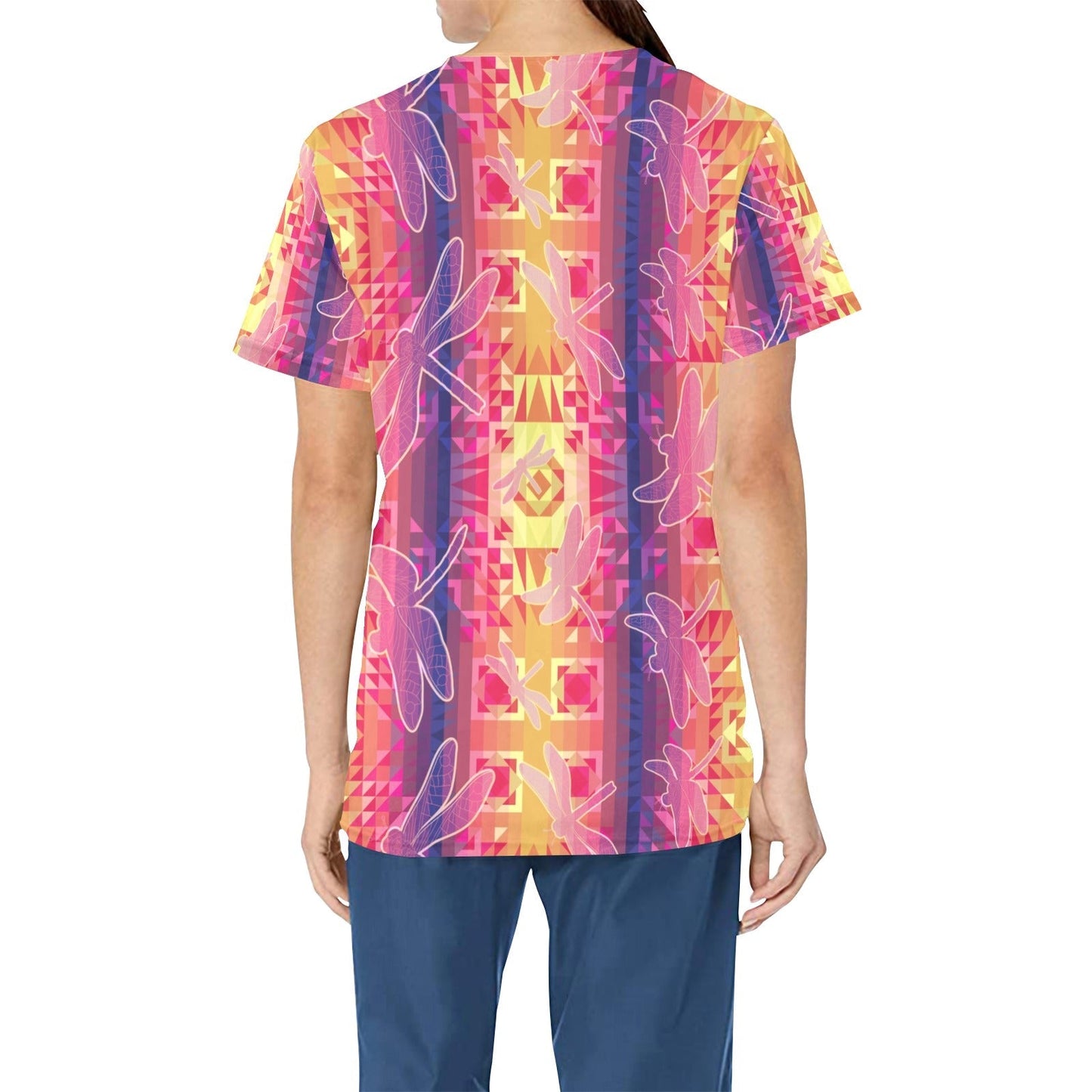 Kaleidoscope Dragonfly All Over Print Scrub Top Scrub Top e-joyer 