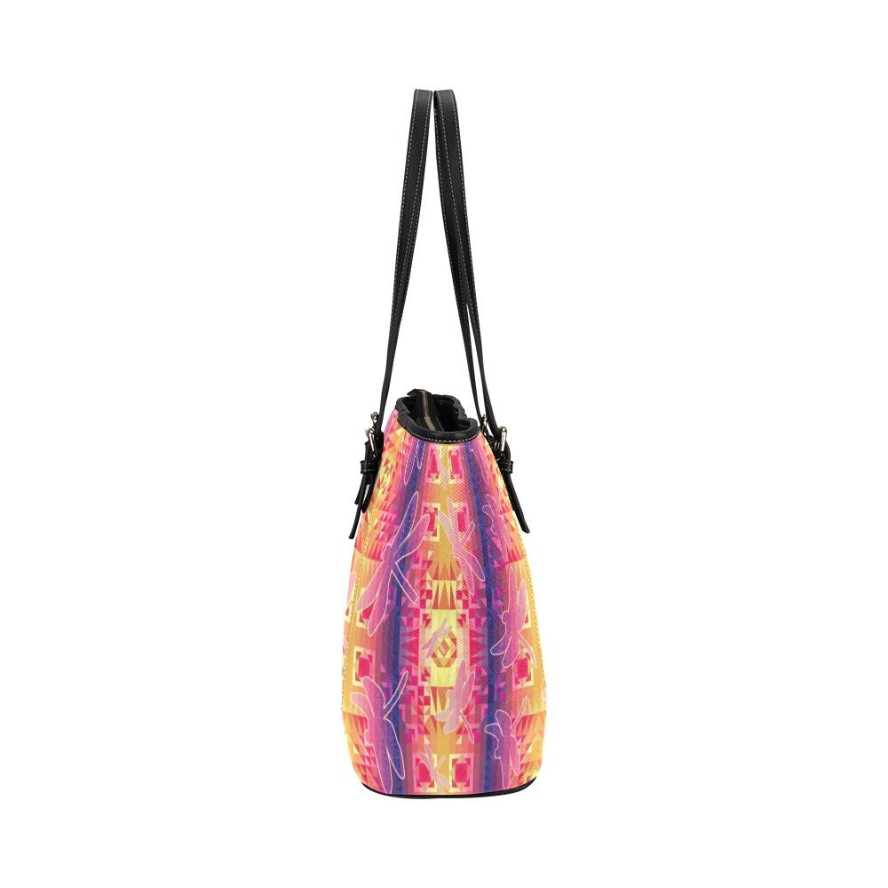 Kaleidoscope Dragonfly Leather Tote Bag/Large (Model 1640) Leather Tote Bag (1640) e-joyer 