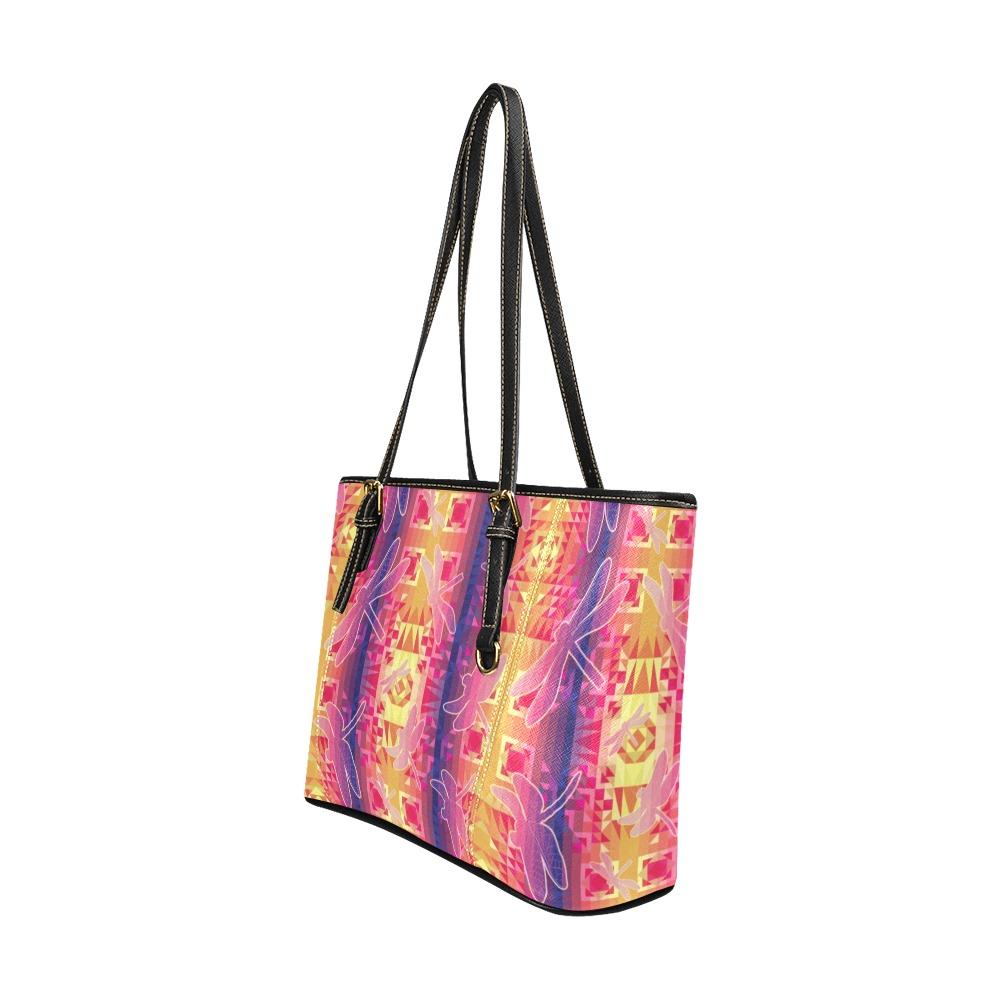 Kaleidoscope Dragonfly Leather Tote Bag/Large (Model 1640) Leather Tote Bag (1640) e-joyer 