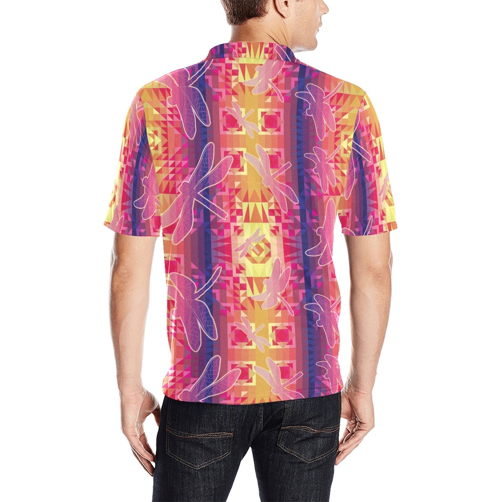 Kaleidoscope Dragonfly Men's All Over Print Polo Shirt (Model T55) Men's Polo Shirt (Model T55) e-joyer 