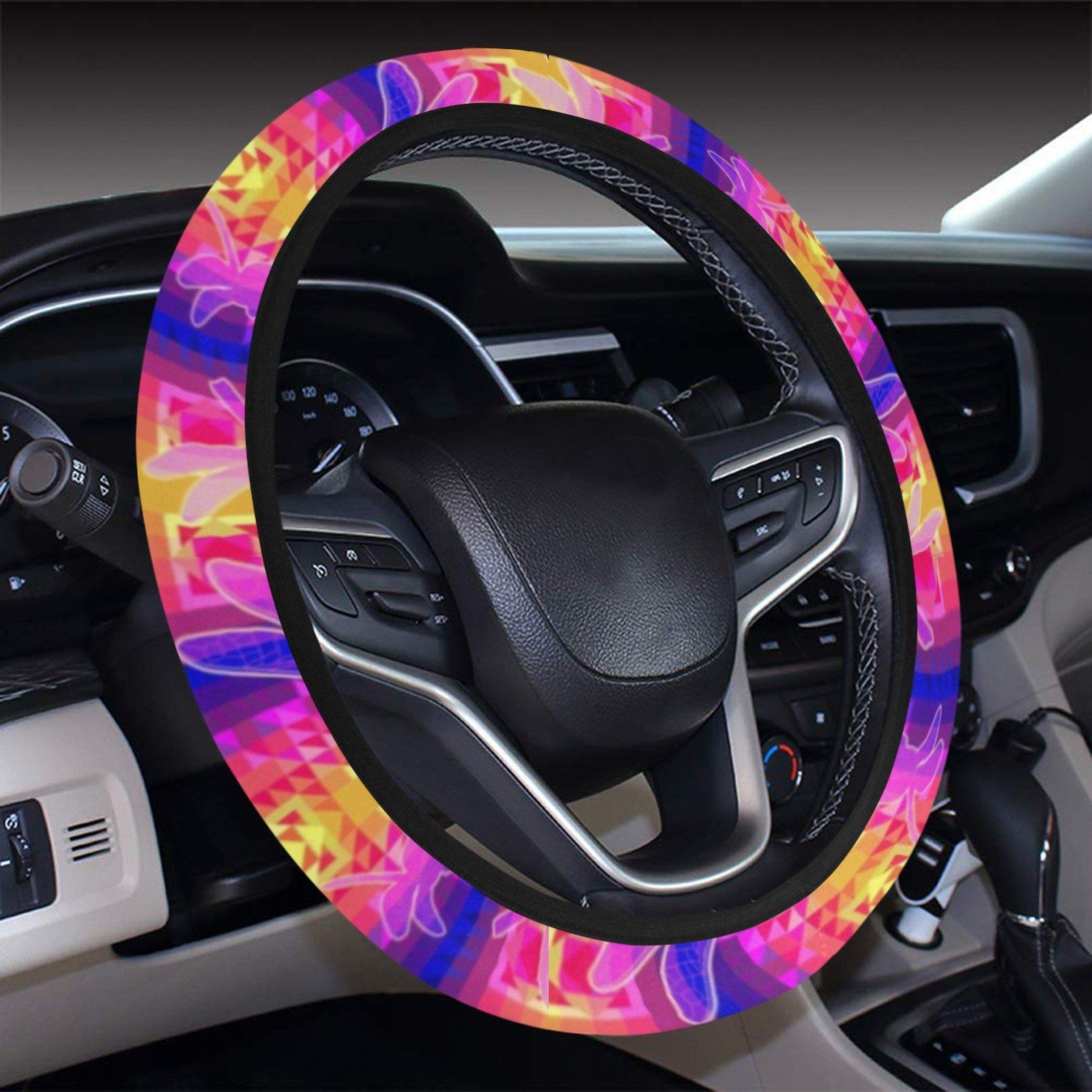 Kaleidoscope Dragonfly Steering Wheel Cover with Elastic Edge Steering Wheel Cover with Elastic Edge e-joyer 