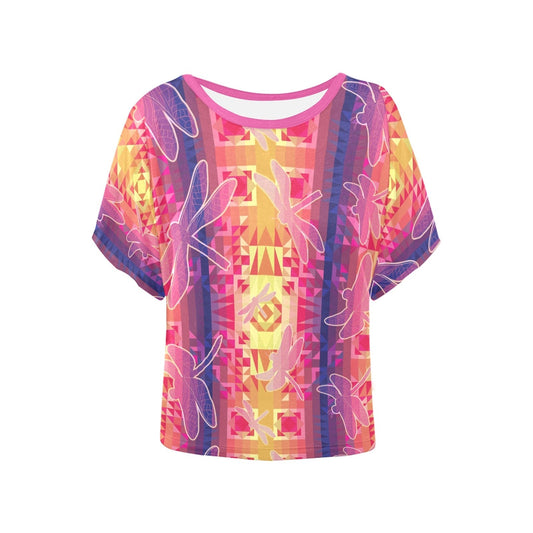 Kaleidoscope Dragonfly Women's Batwing-Sleeved Blouse T shirt (Model T44) Women's Batwing-Sleeved Blouse T shirt (T44) e-joyer 