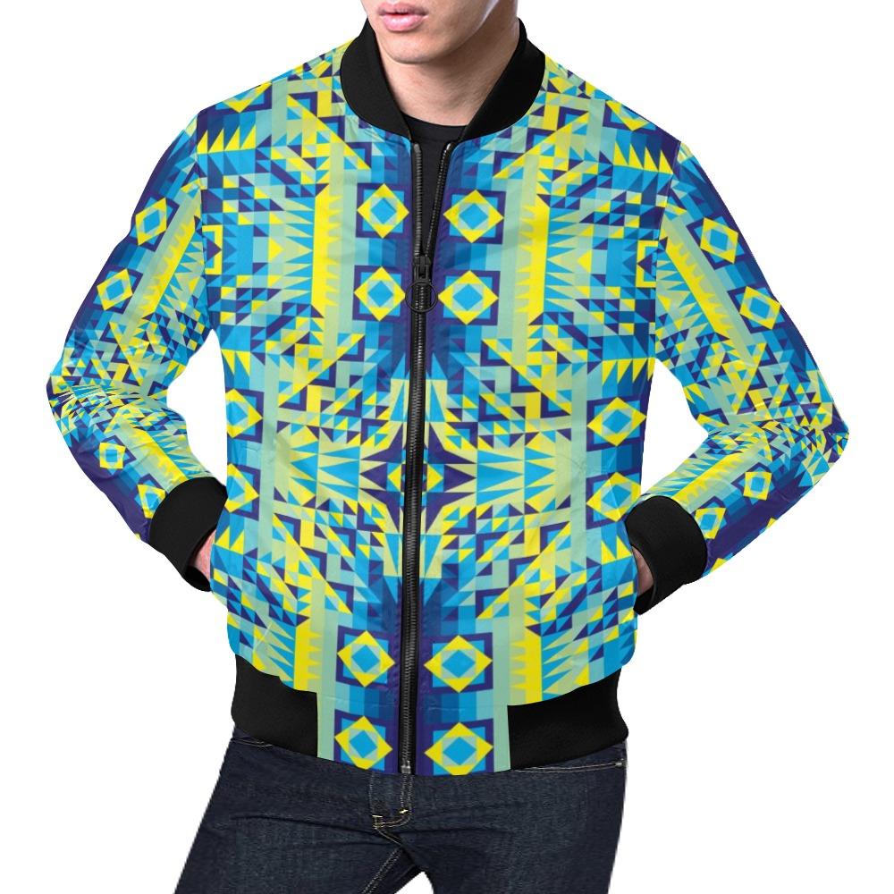 Kaleidoscope Jaune Bleu All Over Print Bomber Jacket for Men (Model H19) Jacket e-joyer 