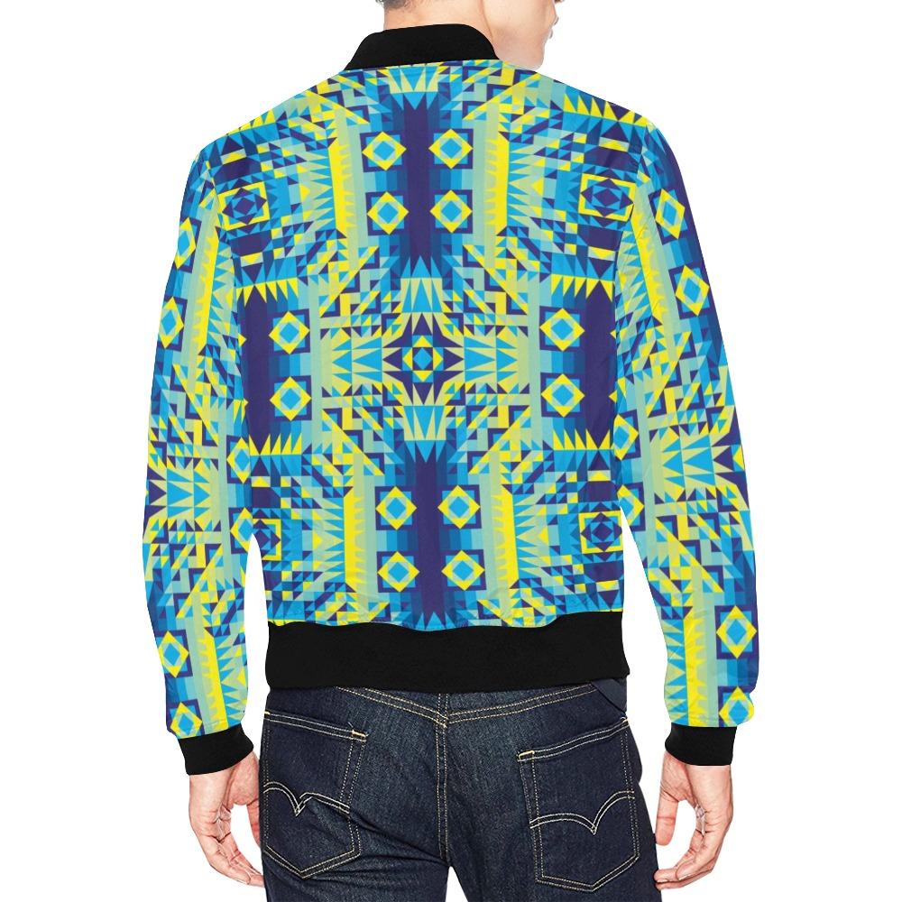 Kaleidoscope Jaune Bleu All Over Print Bomber Jacket for Men (Model H19) Jacket e-joyer 