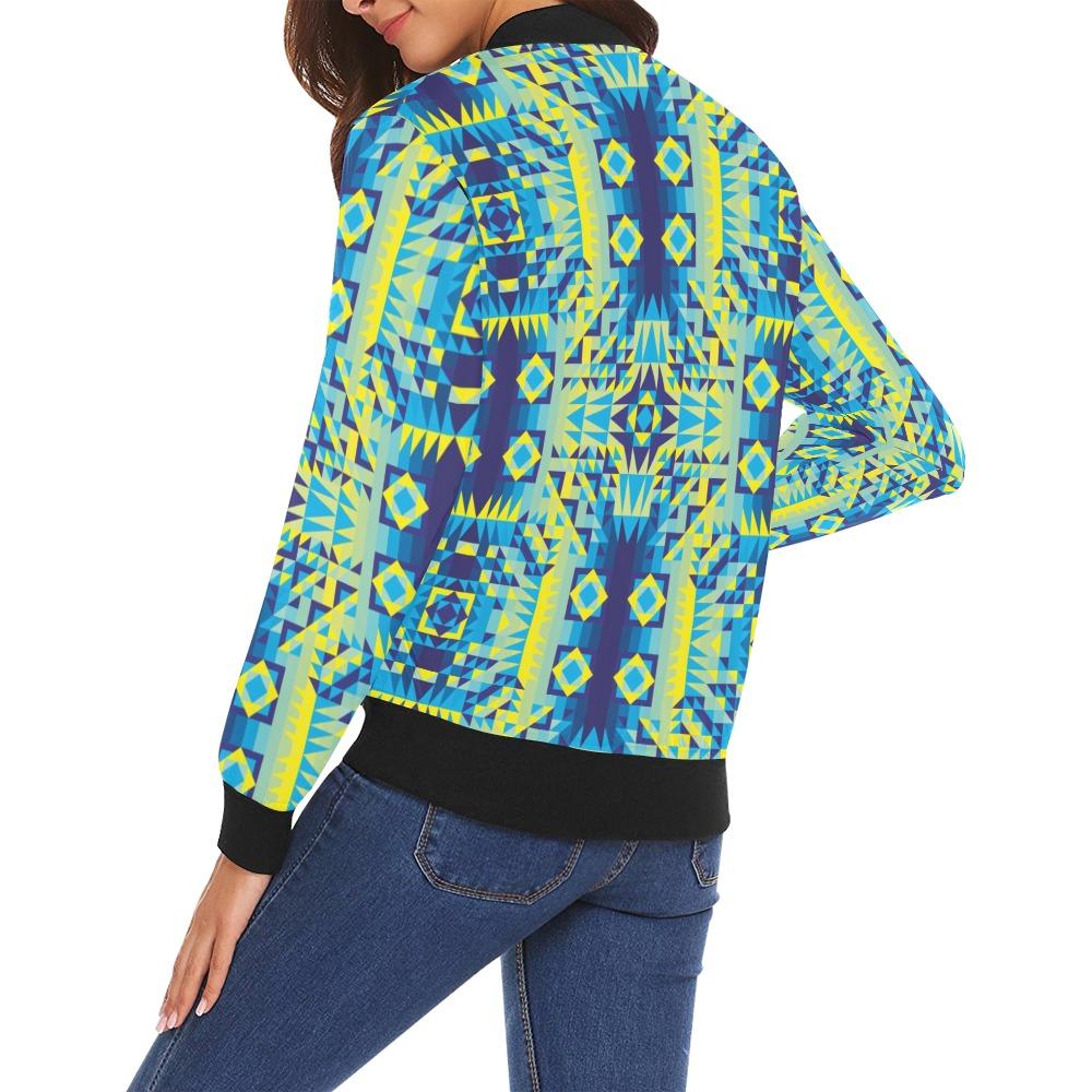 Kaleidoscope Jaune Bleu All Over Print Bomber Jacket for Women (Model H19) Jacket e-joyer 