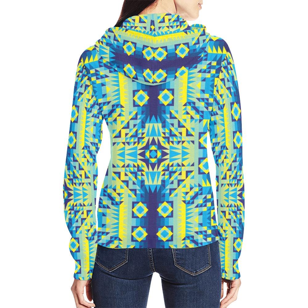 Kaleidoscope Jaune Bleu All Over Print Full Zip Hoodie for Women (Model H14) All Over Print Full Zip Hoodie for Women (H14) e-joyer 