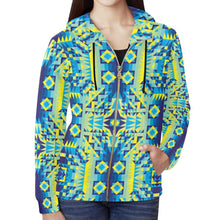 Load image into Gallery viewer, Kaleidoscope Jaune Bleu All Over Print Full Zip Hoodie for Women (Model H14) All Over Print Full Zip Hoodie for Women (H14) e-joyer 
