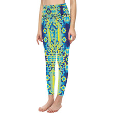 Load image into Gallery viewer, Kaleidoscope Jaune Bleu All Over Print High-Waisted Leggings (Model L36) High-Waisted Leggings (L36) e-joyer 
