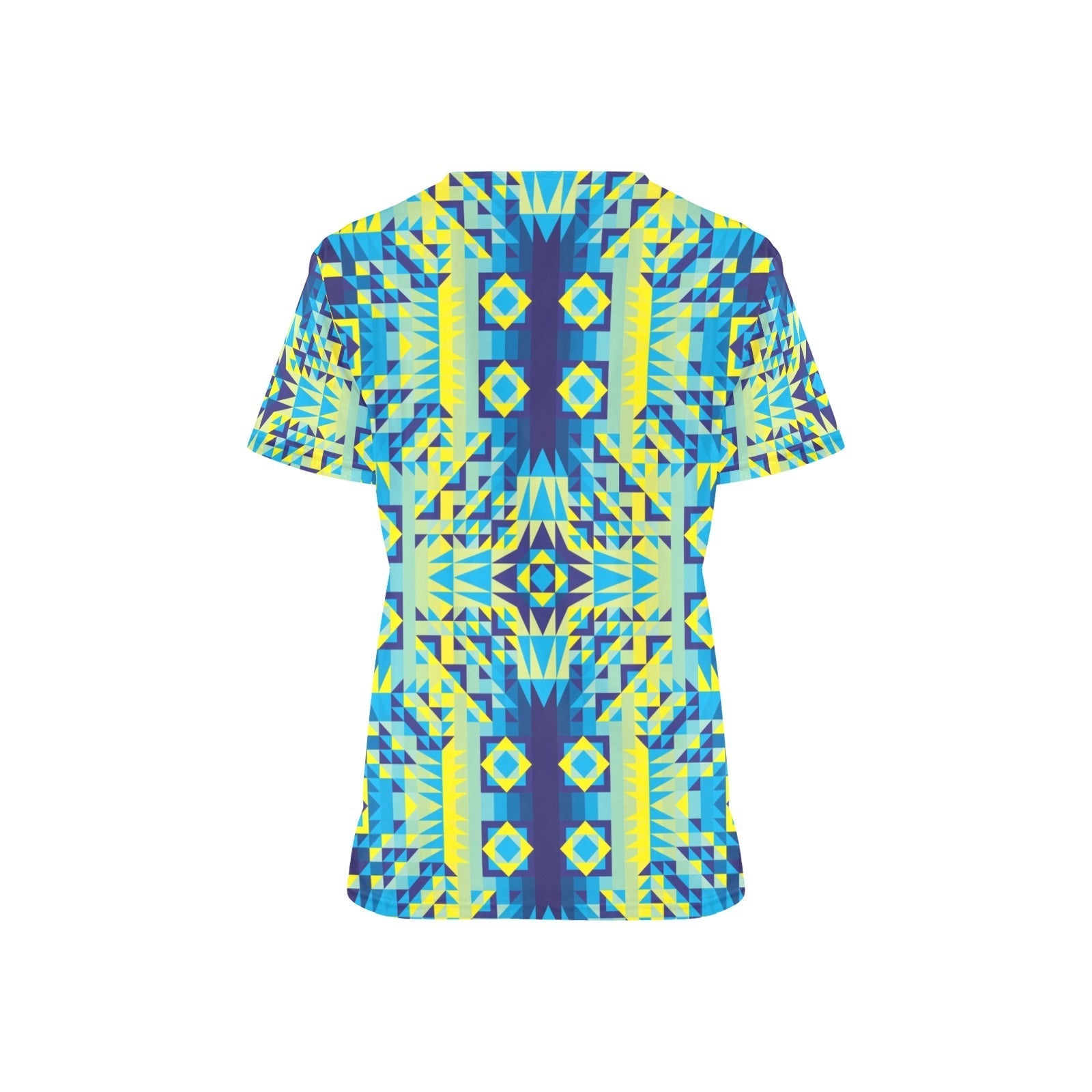 Kaleidoscope Jaune Bleu All Over Print Scrub Top Scrub Top e-joyer 