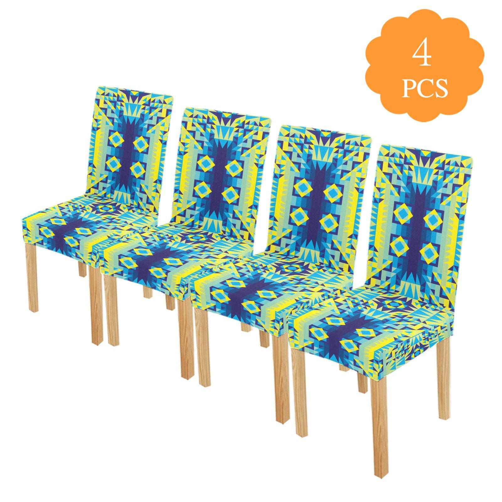 Kaleidoscope Jaune Bleu Chair Cover (Pack of 4) Chair Cover (Pack of 4) e-joyer 