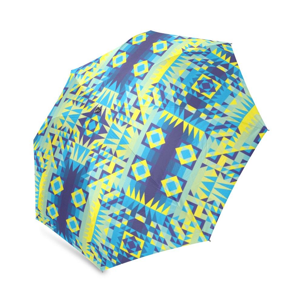 Kaleidoscope Jaune Bleu Foldable Umbrella (Model U01) Foldable Umbrella e-joyer 