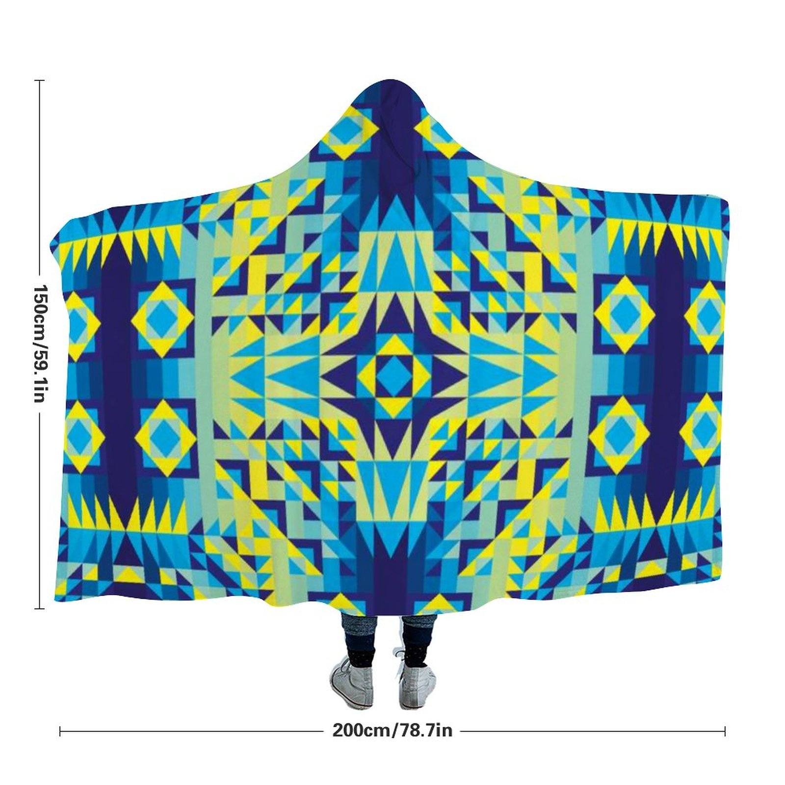 Kaleidoscope Jaune Bleu Hooded Blanket blanket 49 Dzine 